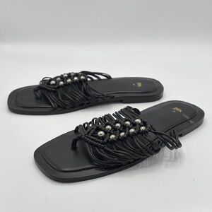 Zara Black Beaded Fringe Slide Sandals - Size 39 EU